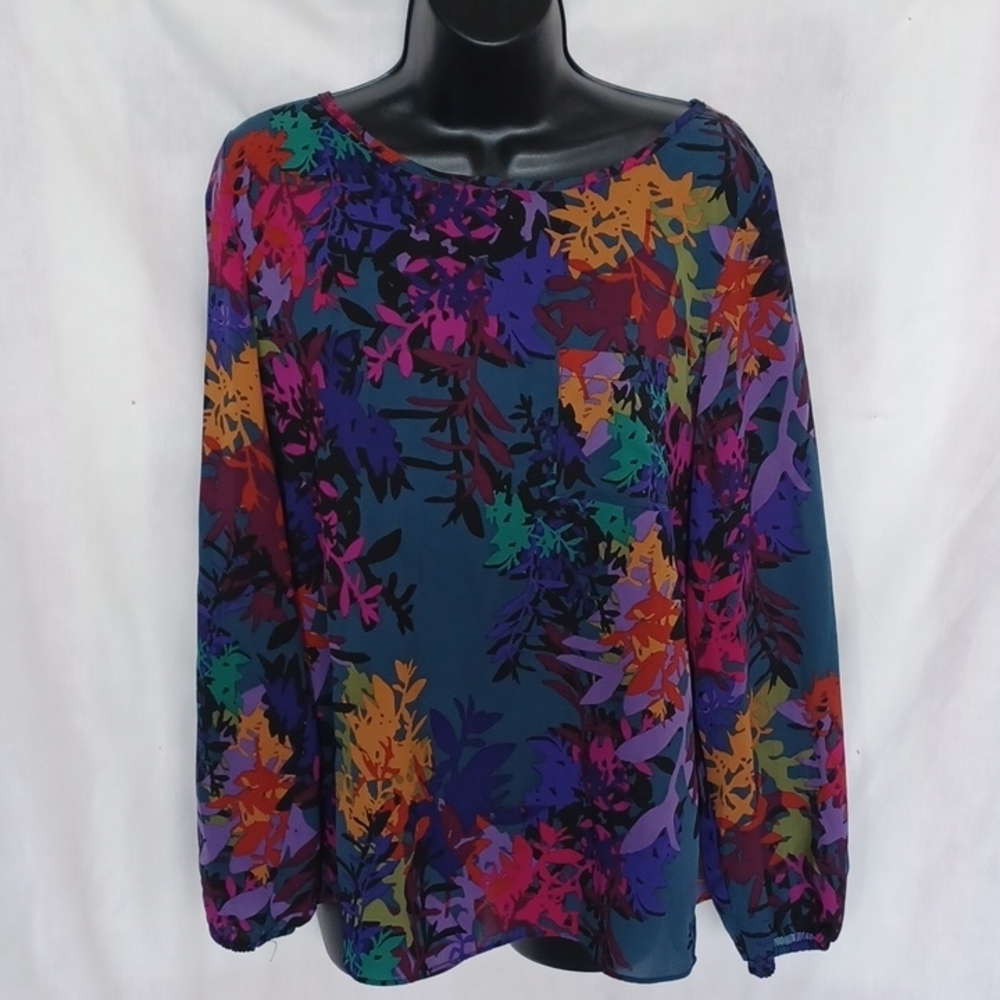 Cupio Multi Color Floral Long Sleeve Blouse, EUC